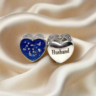 midnight blue pearl Engraved Heart Ashes Charm