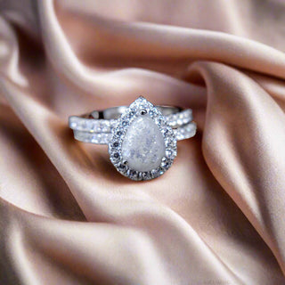 The Cassandra Teardrop Stacker Breastmilk Ring diamond leaf