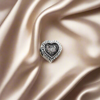 iridescent black sparkle and diamond leaf clear accent stones Heart Birthstone Ashes Charm