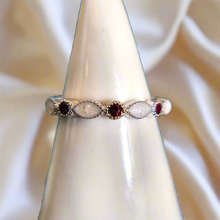 garnet birthstones/white pearl eternity ashes ring