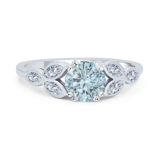 Fleur glass ashes ring with aquamarine blue inclusion stone, sterling silver band, memorial jewellery