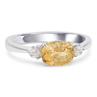 Sterling silver Verity ashes glass ring with oval morganite gemstone centre and two clear accent stones on a white background.