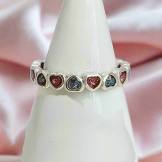 red pearl/forest green pearl ashes eternal hearts ring