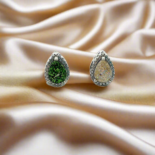 green sparkle and iridescent white sparkle Teardrop double-sided Ashes Charm